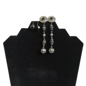 Set of 2 Plastic Faceted Beaded Dangle Style Costume Fashion Earrings Bundle